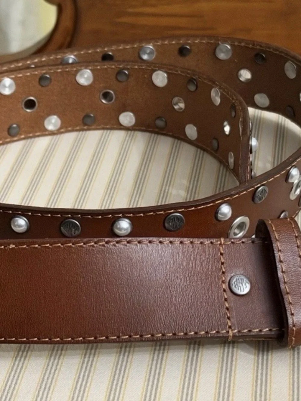 The Brigade Brown Studded with pearls Leather Belt